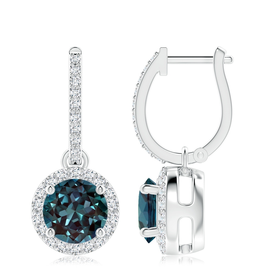 8mm Labgrown Round Lab-Grown Alexandrite Dangle Earrings with Diamond Halo in White Gold 