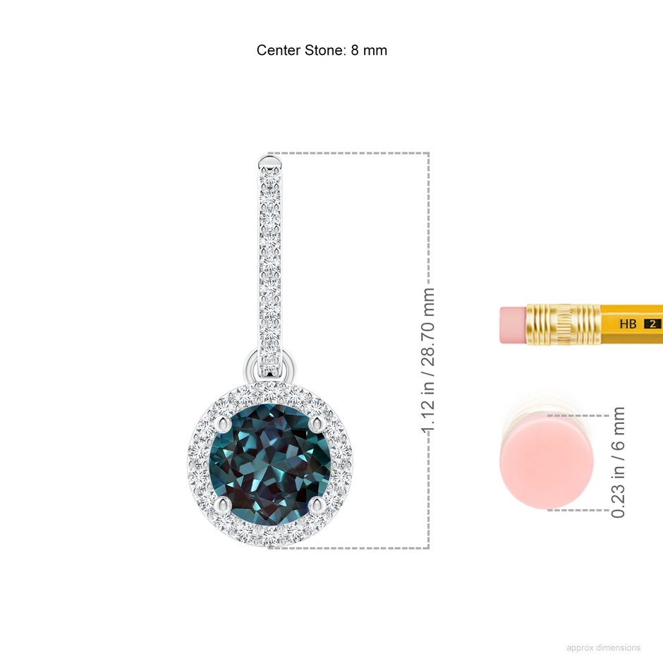 8mm Labgrown Round Lab-Grown Alexandrite Dangle Earrings with Diamond Halo in White Gold ruler