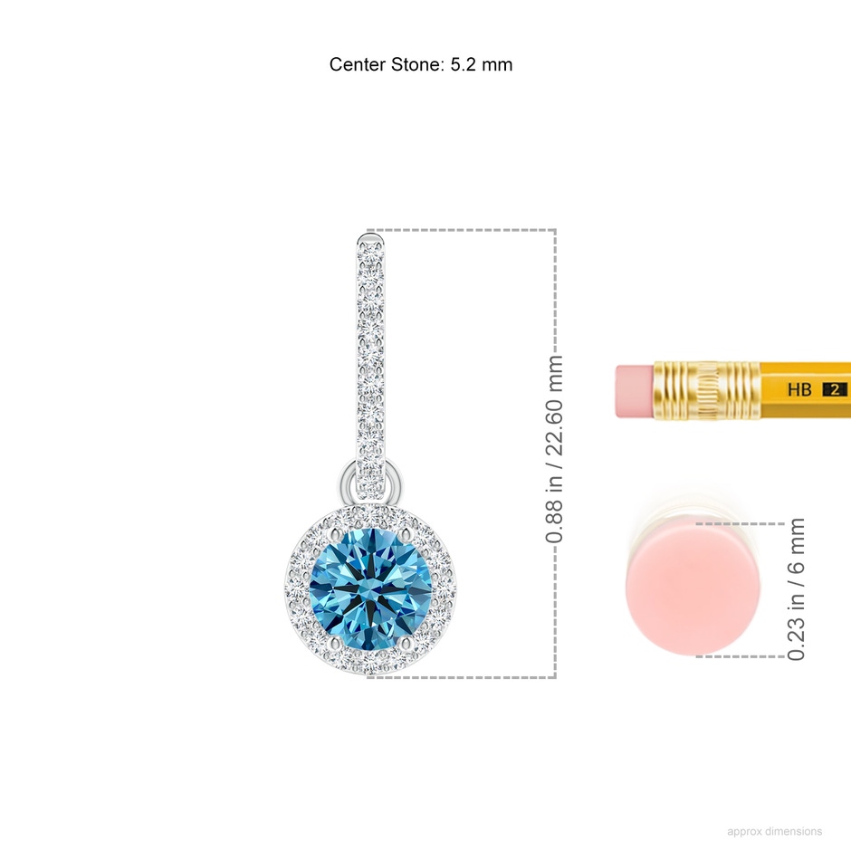 5.2mm Labgrown Round Lab-Grown Fancy Intense Blue Diamond Dangle Earrings with Halo in P950 Platinum ruler