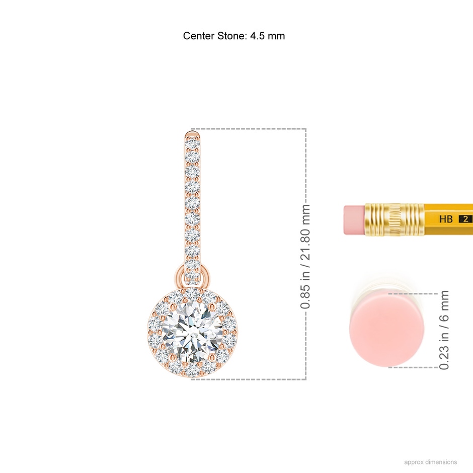 4.5mm FGVS Lab-Grown Round Diamond Dangle Earrings with Halo in Rose Gold ruler