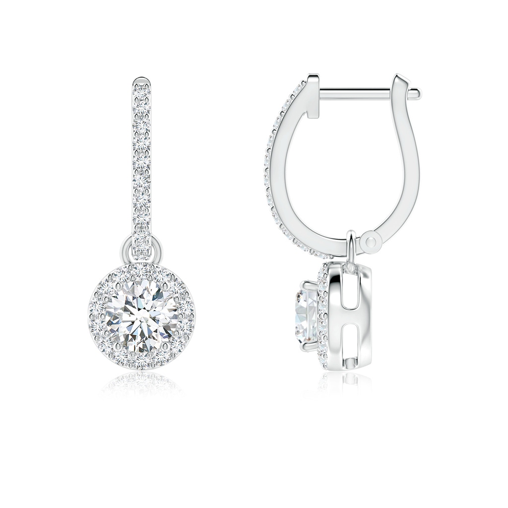 4.5mm FGVS Lab-Grown Round Diamond Dangle Earrings with Halo in White Gold