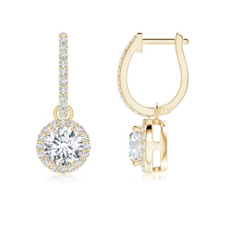 5.2mm FGVS Lab-Grown Round Diamond Dangle Earrings with Halo in 18K Yellow Gold