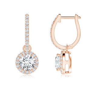 5.2mm FGVS Lab-Grown Round Diamond Dangle Earrings with Halo in Rose Gold