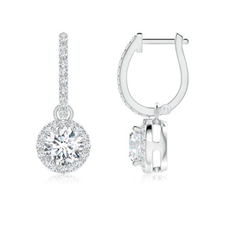 5.2mm FGVS Lab-Grown Round Diamond Dangle Earrings with Halo in White Gold