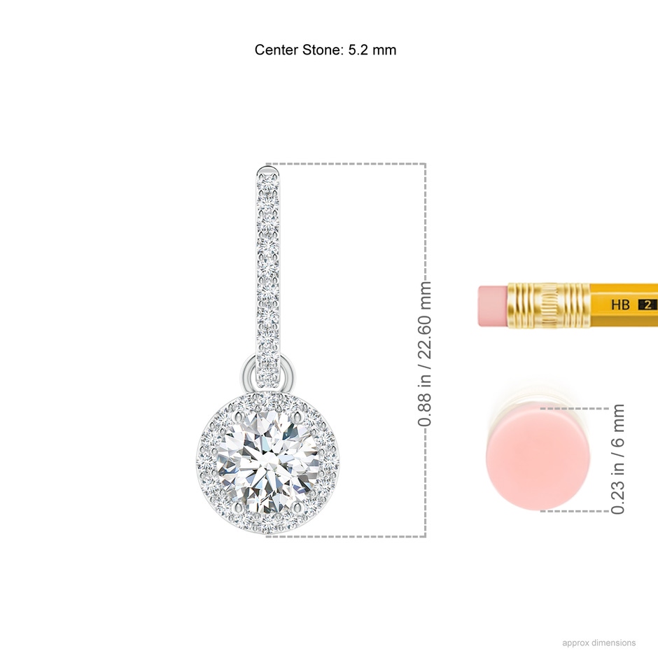 5.2mm FGVS Lab-Grown Round Diamond Dangle Earrings with Halo in White Gold ruler
