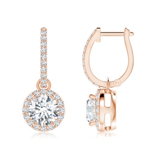 6.4mm FGVS Lab-Grown Round Diamond Dangle Earrings with Halo in 9K Rose Gold