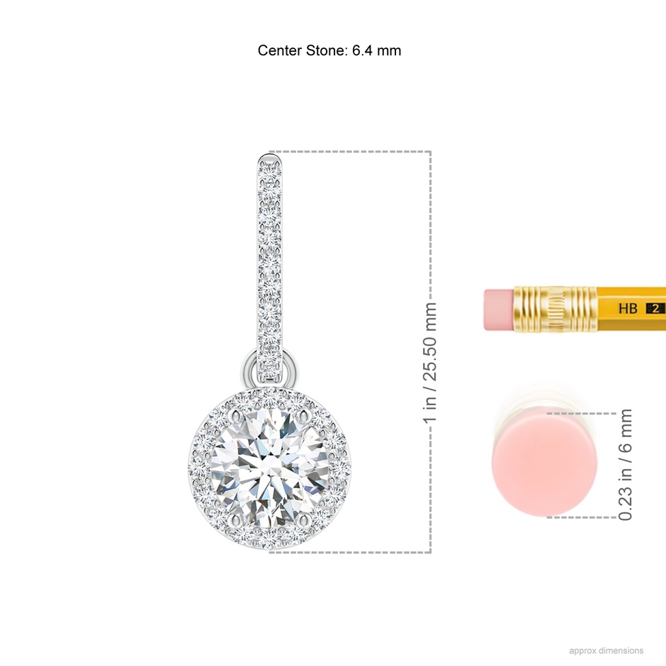 6.4mm FGVS Lab-Grown Round Diamond Dangle Earrings with Halo in P950 Platinum ruler