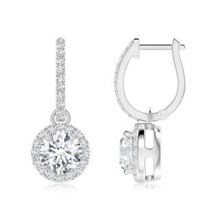 6.4mm FGVS Lab-Grown Round Diamond Dangle Earrings with Halo in S999 Silver