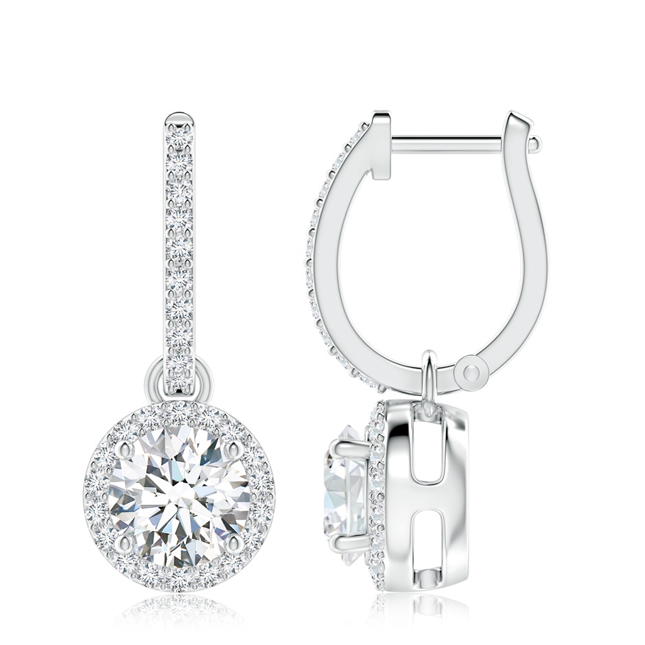 7.4mm FGVS Lab-Grown Round Diamond Dangle Earrings with Halo in S999 Silver 