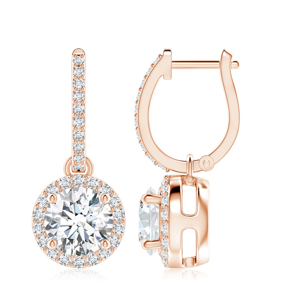 8.1mm FGVS Lab-Grown Round Diamond Dangle Earrings with Halo in Rose Gold 