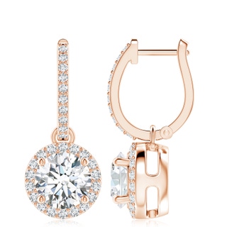 8.9mm FGVS Lab-Grown Round Diamond Dangle Earrings with Halo in 18K Rose Gold