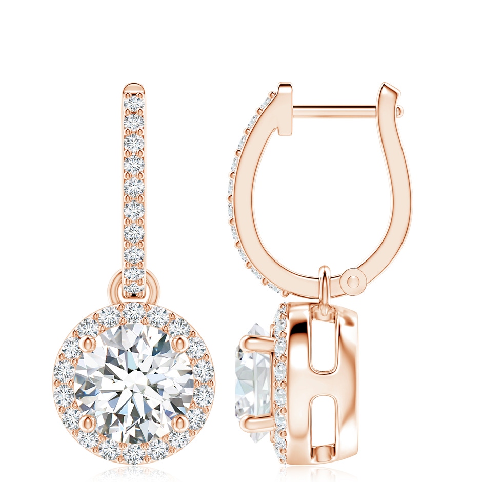 8.9mm FGVS Lab-Grown Round Diamond Dangle Earrings with Halo in Rose Gold 