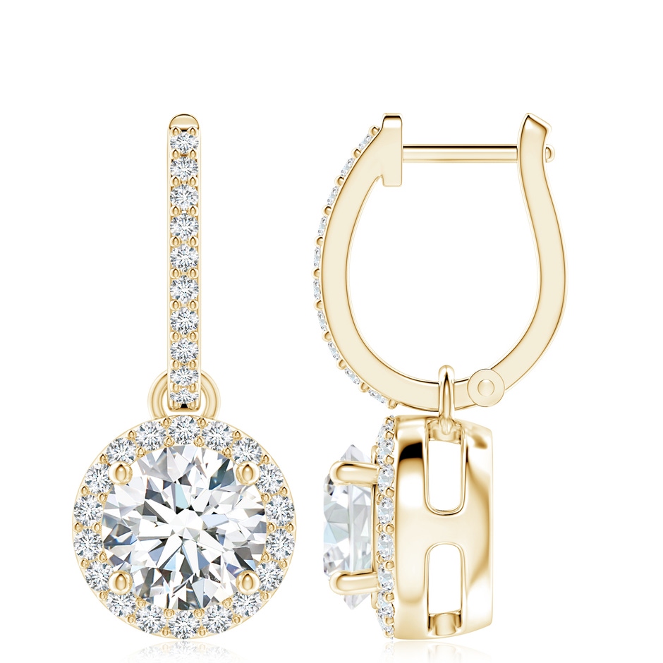 8.9mm FGVS Lab-Grown Round Diamond Dangle Earrings with Halo in Yellow Gold 