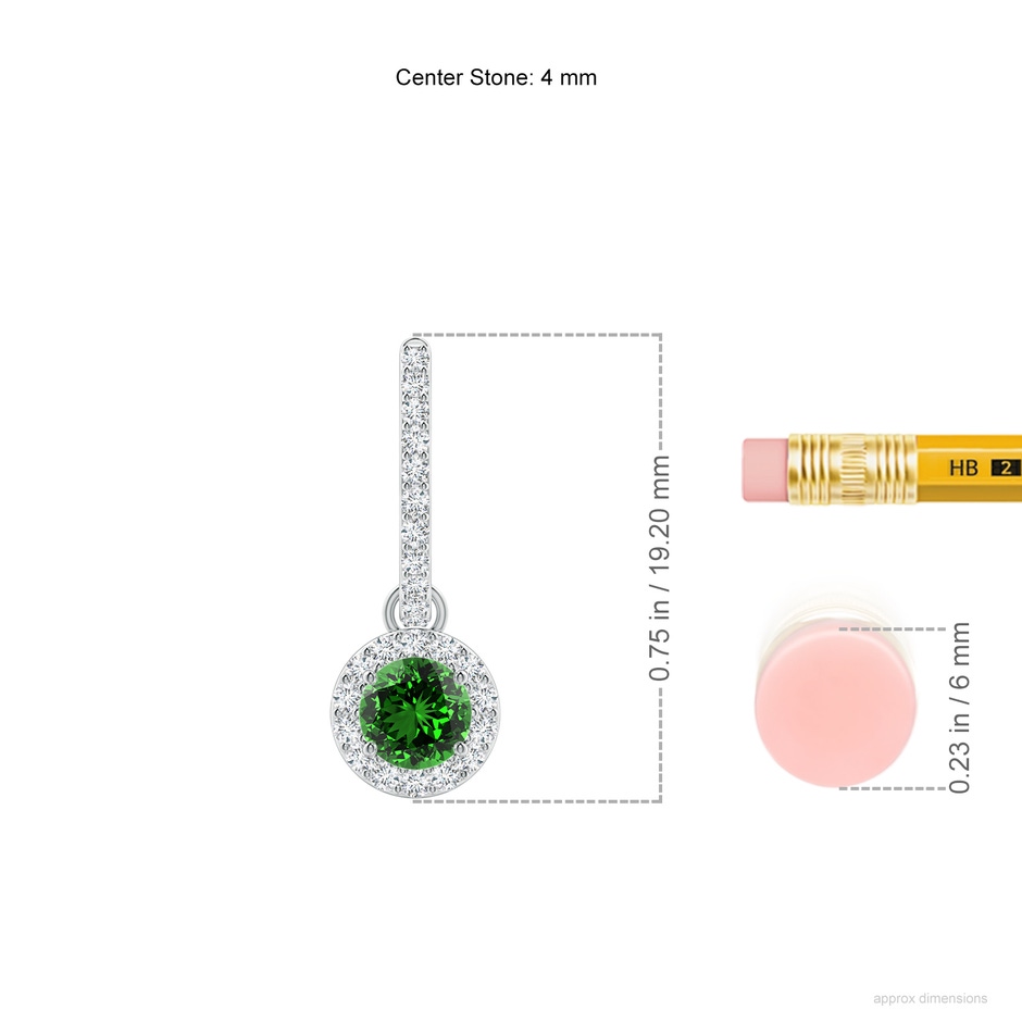 4mm Labgrown Lab-Grown Round Emerald Dangle Earrings with Diamond Halo in White Gold ruler