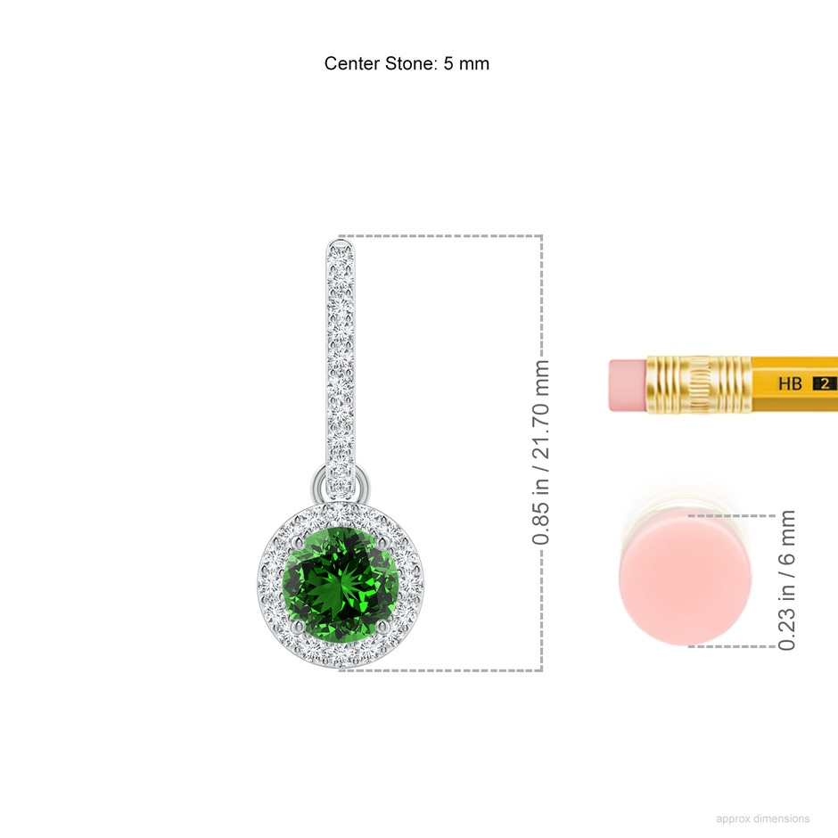 5mm Labgrown Lab-Grown Round Emerald Dangle Earrings with Diamond Halo in White Gold ruler
