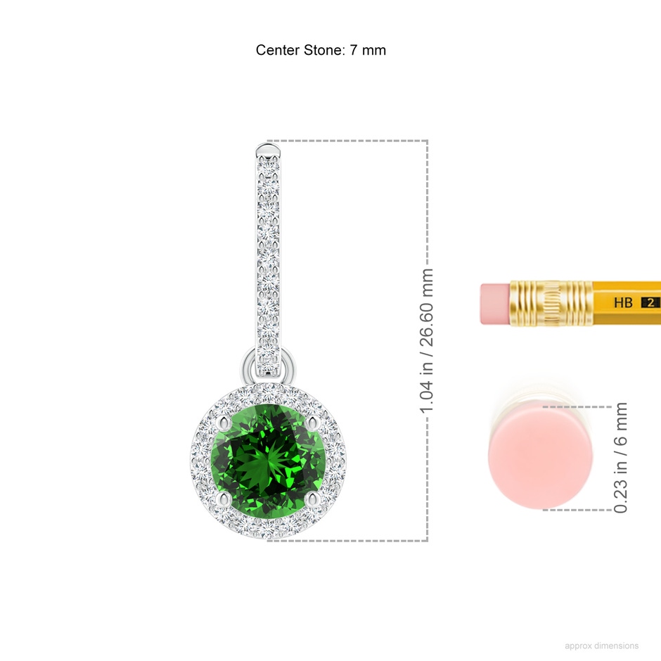 7mm Labgrown Lab-Grown Round Emerald Dangle Earrings with Diamond Halo in White Gold ruler