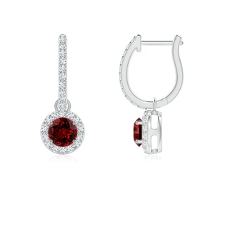 4mm Labgrown Lab-Grown Round Ruby Dangle Earrings with Diamond Halo in P950 Platinum