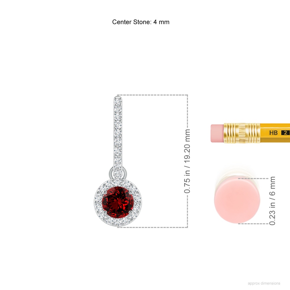 4mm Labgrown Lab-Grown Round Ruby Dangle Earrings with Diamond Halo in P950 Platinum ruler