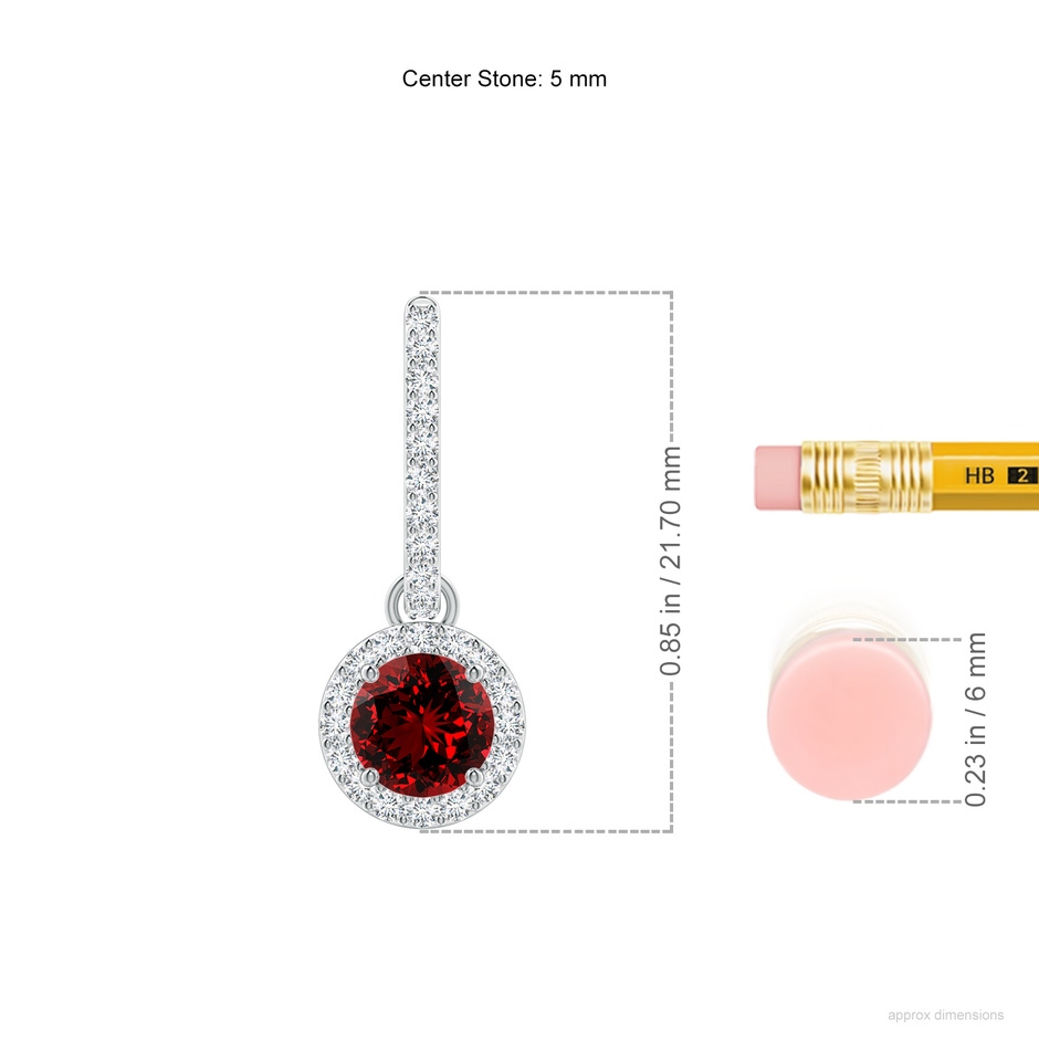 5mm Labgrown Lab-Grown Round Ruby Dangle Earrings with Diamond Halo in White Gold ruler