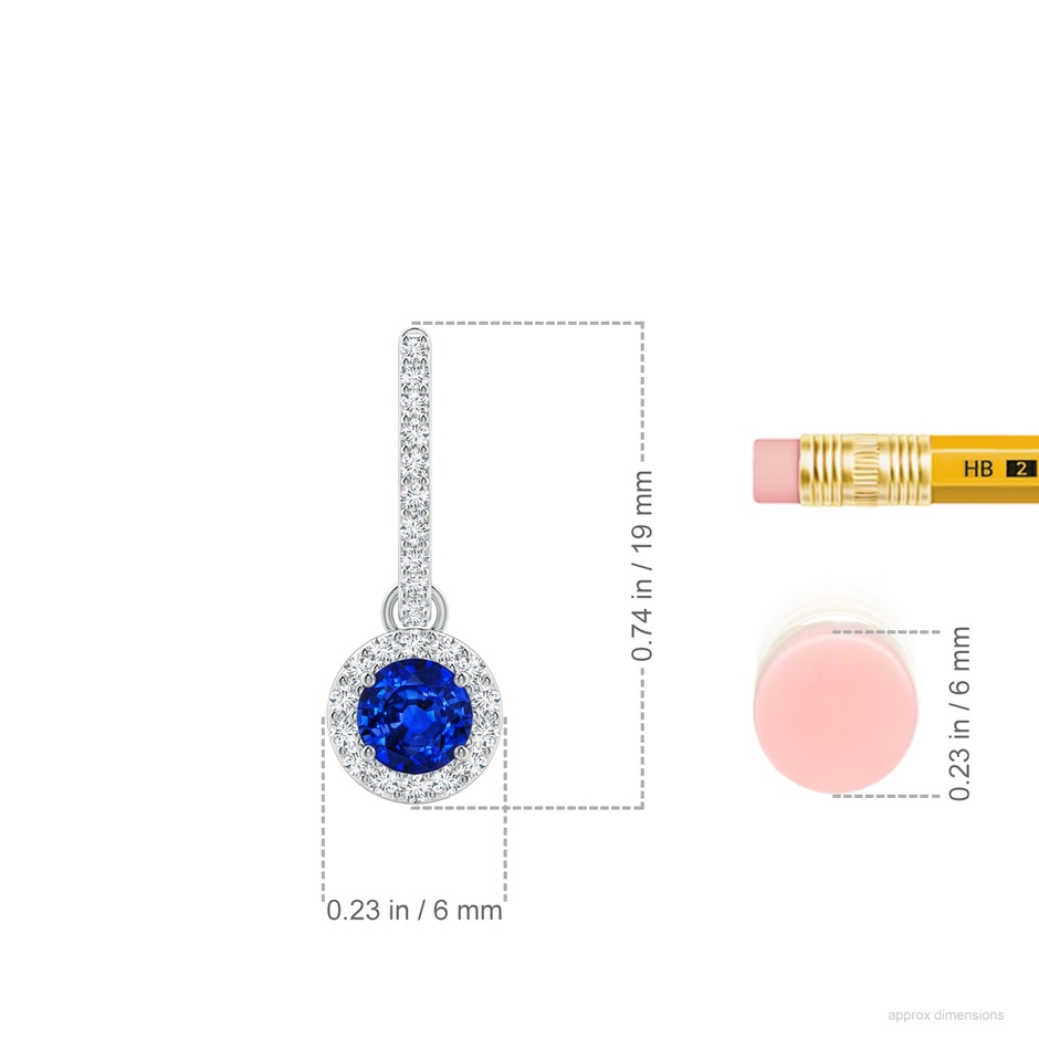 4mm Labgrown Lab-Grown Round Blue Sapphire Dangle Earrings with Lab Diamond Halo in White Gold ruler