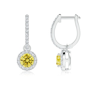 4.5mm Labgrown Round Lab-Grown Fancy Intense Yellow Diamond Dangle Earrings with Halo in P950 Platinum