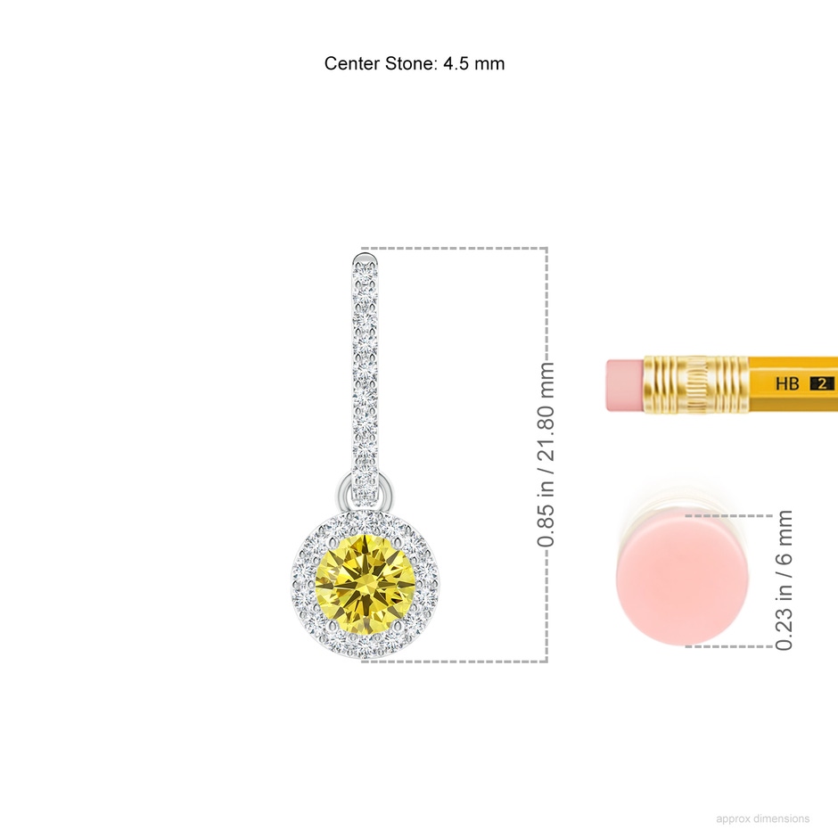 4.5mm Labgrown Round Lab-Grown Fancy Intense Yellow Diamond Dangle Earrings with Halo in P950 Platinum ruler