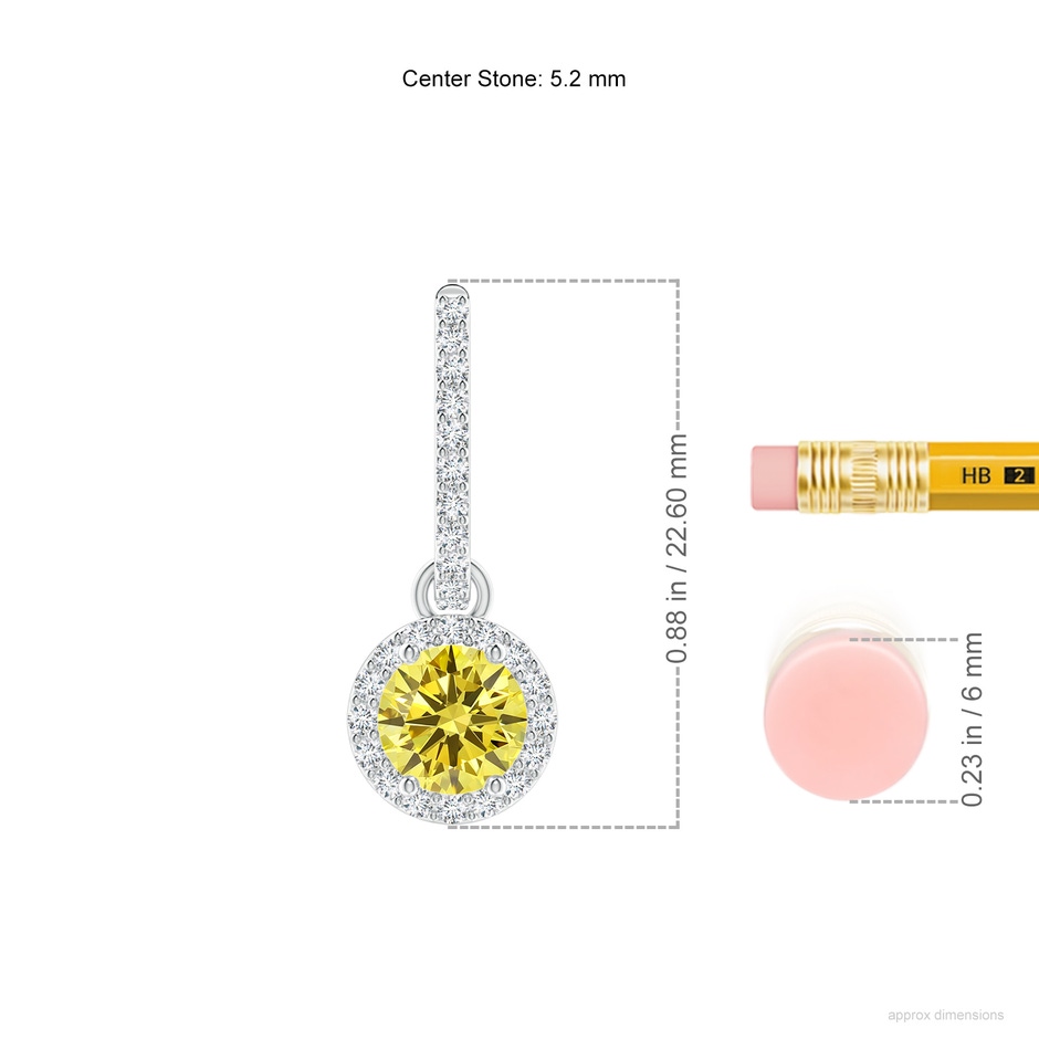 5.2mm Labgrown Round Lab-Grown Fancy Intense Yellow Diamond Dangle Earrings with Halo in White Gold ruler