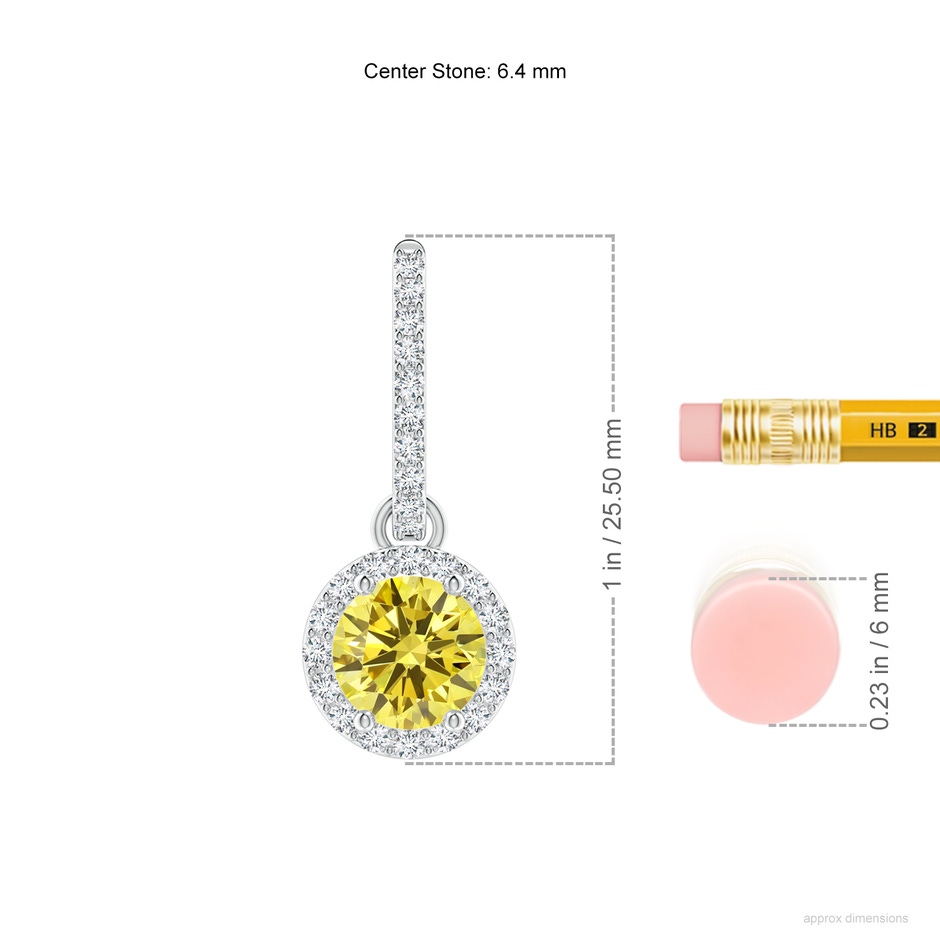 6.4mm Labgrown Round Lab-Grown Fancy Intense Yellow Diamond Dangle Earrings with Halo in P950 Platinum ruler