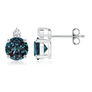 6mm Labgrown Basket-Set Round Lab-Grown Alexandrite Stud Earrings with Diamond in White Gold