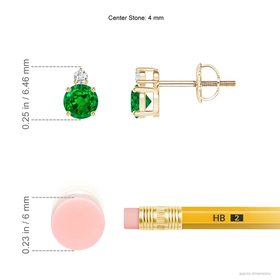 4mm Labgrown Lab-Grown-Basket-Set Round Emerald Stud Earrings with Diamond in Yellow Gold ruler