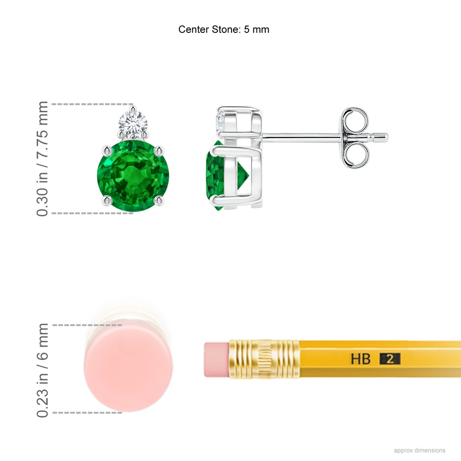 5mm Labgrown Lab-Grown-Basket-Set Round Emerald Stud Earrings with Diamond in S999 Silver ruler