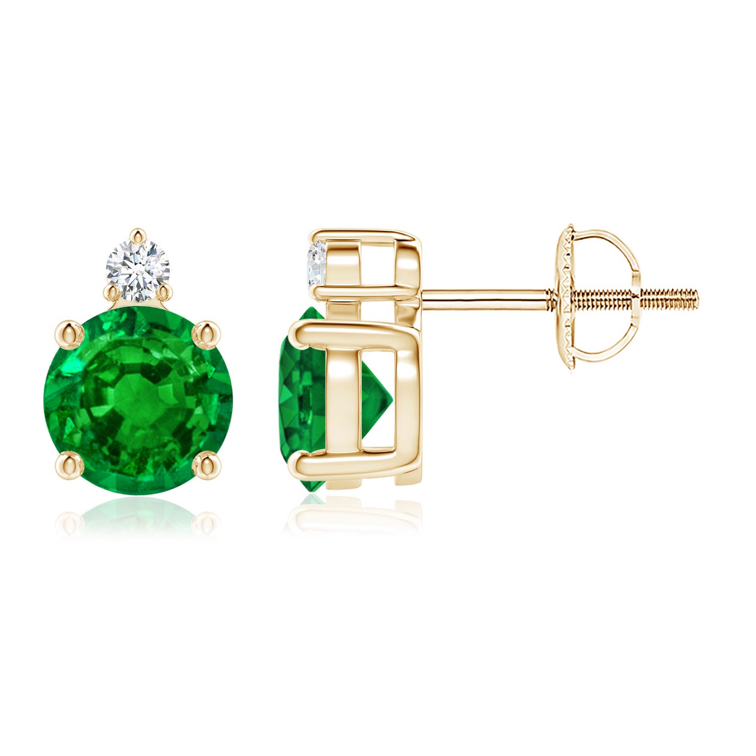6mm Labgrown Lab-Grown-Basket-Set Round Emerald Stud Earrings with Diamond in 18K Yellow Gold