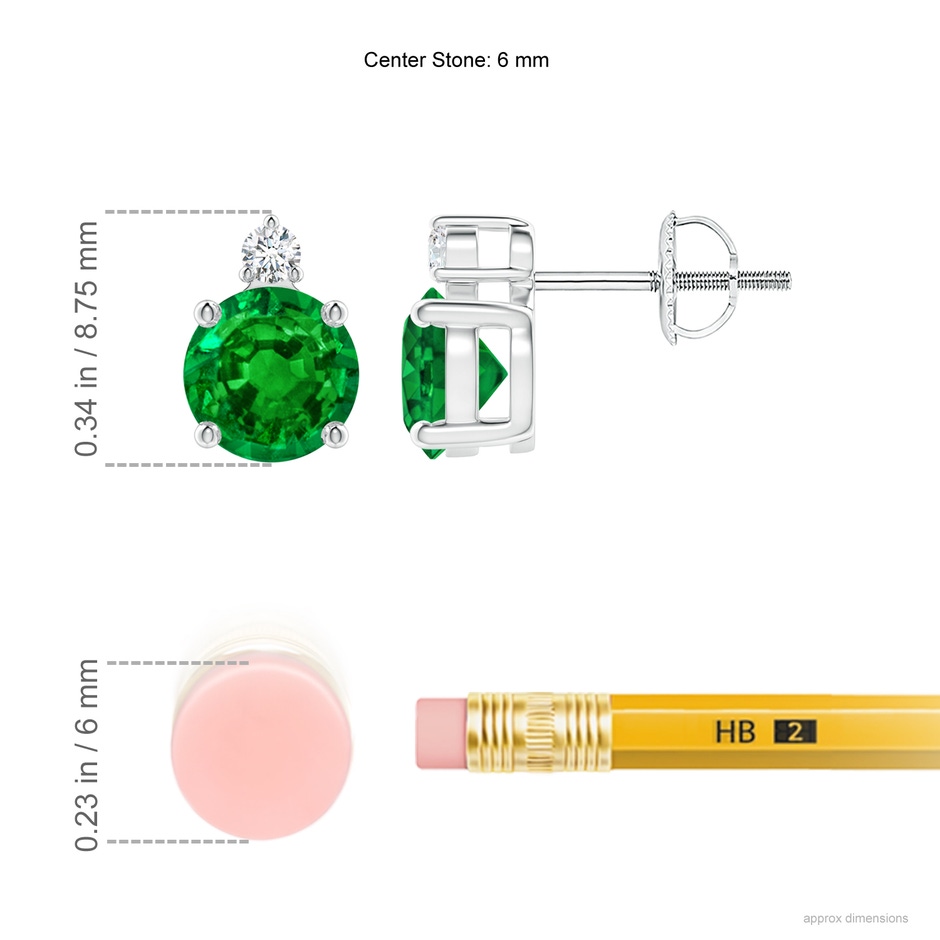 6mm Labgrown Lab-Grown-Basket-Set Round Emerald Stud Earrings with Diamond in White Gold ruler