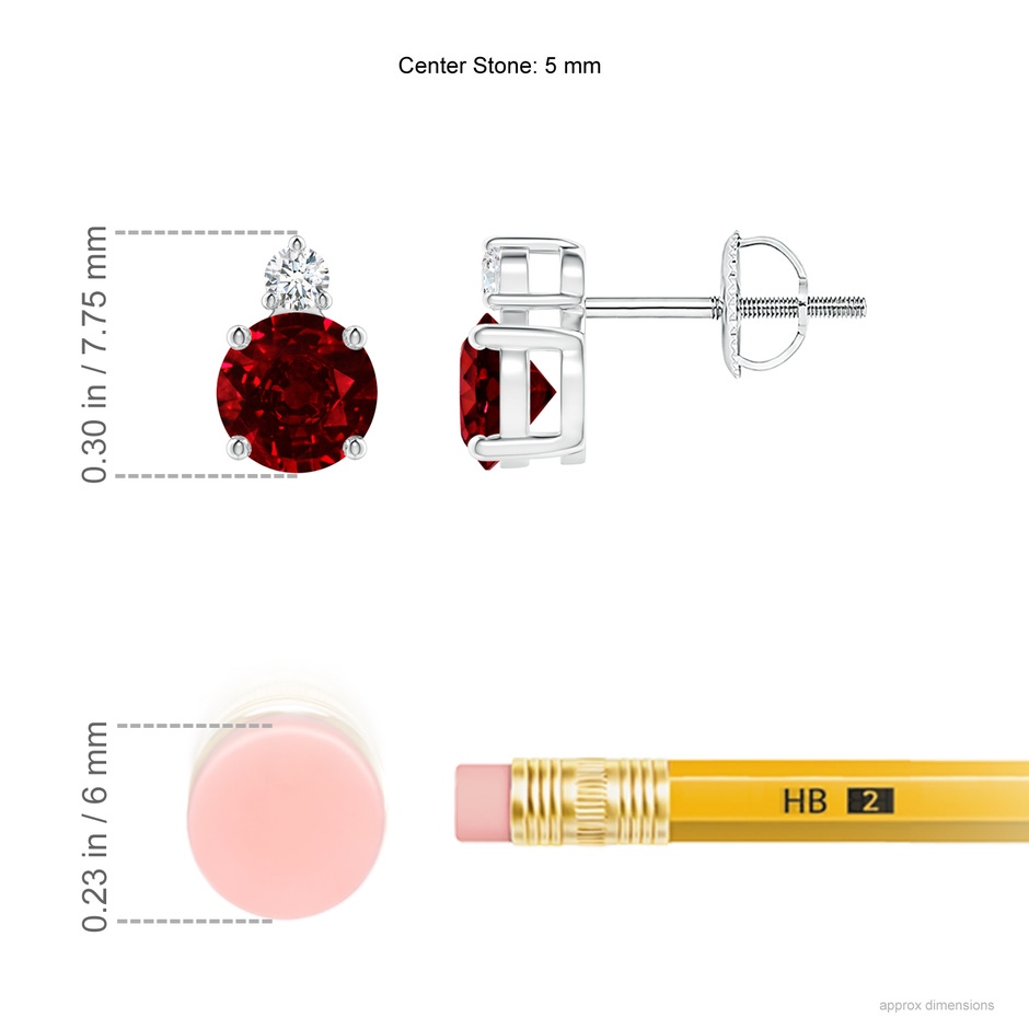 5mm Labgrown Lab-Grown Basket-Set Round Ruby Stud Earrings with Diamond in White Gold ruler