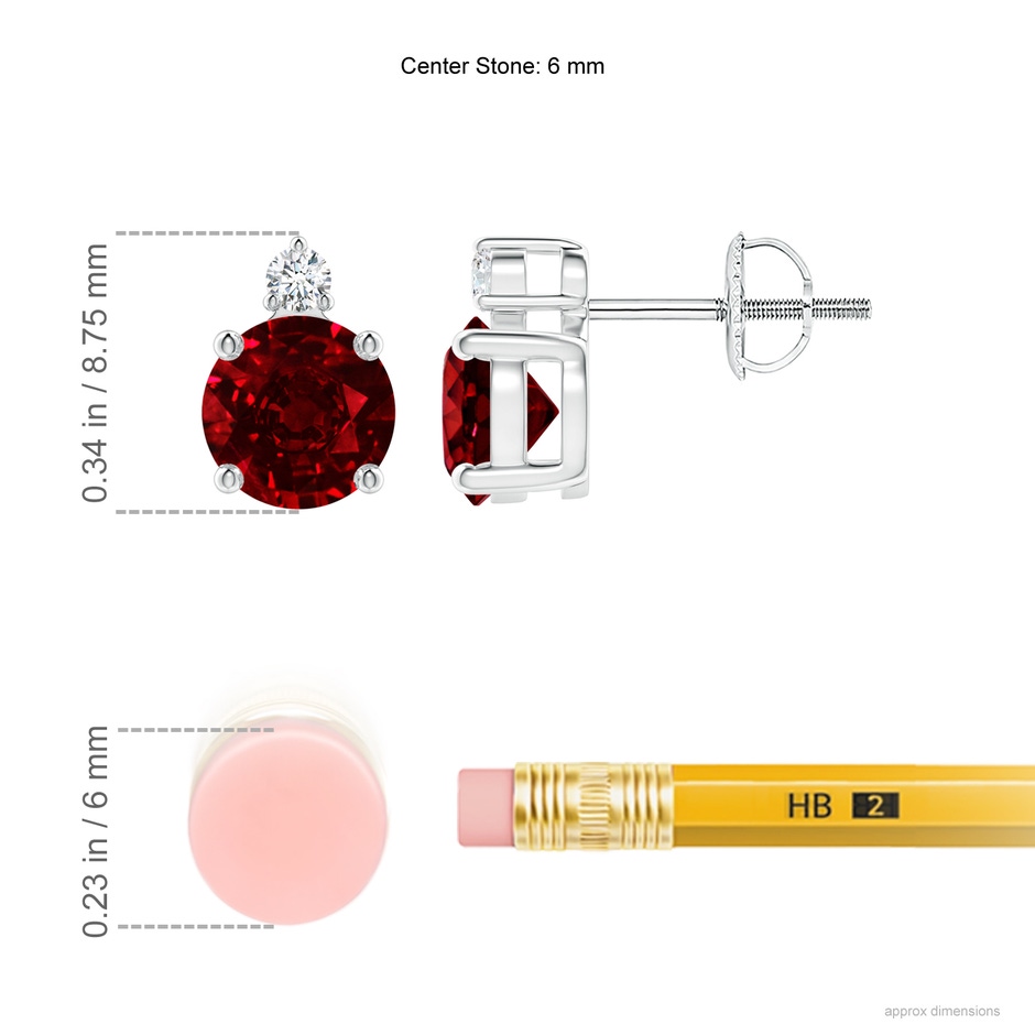 6mm Labgrown Lab-Grown Basket-Set Round Ruby Stud Earrings with Diamond in P950 Platinum ruler