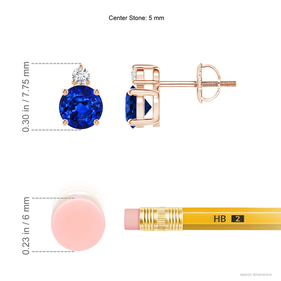 5mm Labgrown Lab-Grown Basket-Set Round Blue Sapphire Stud Earrings with Diamond in Rose Gold ruler