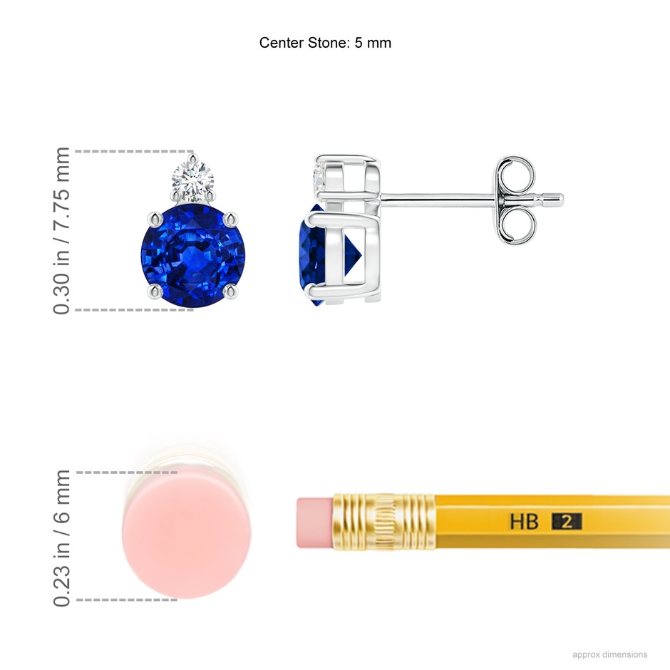 5mm Labgrown Lab-Grown Basket-Set Round Blue Sapphire Stud Earrings with Diamond in S999 Silver ruler