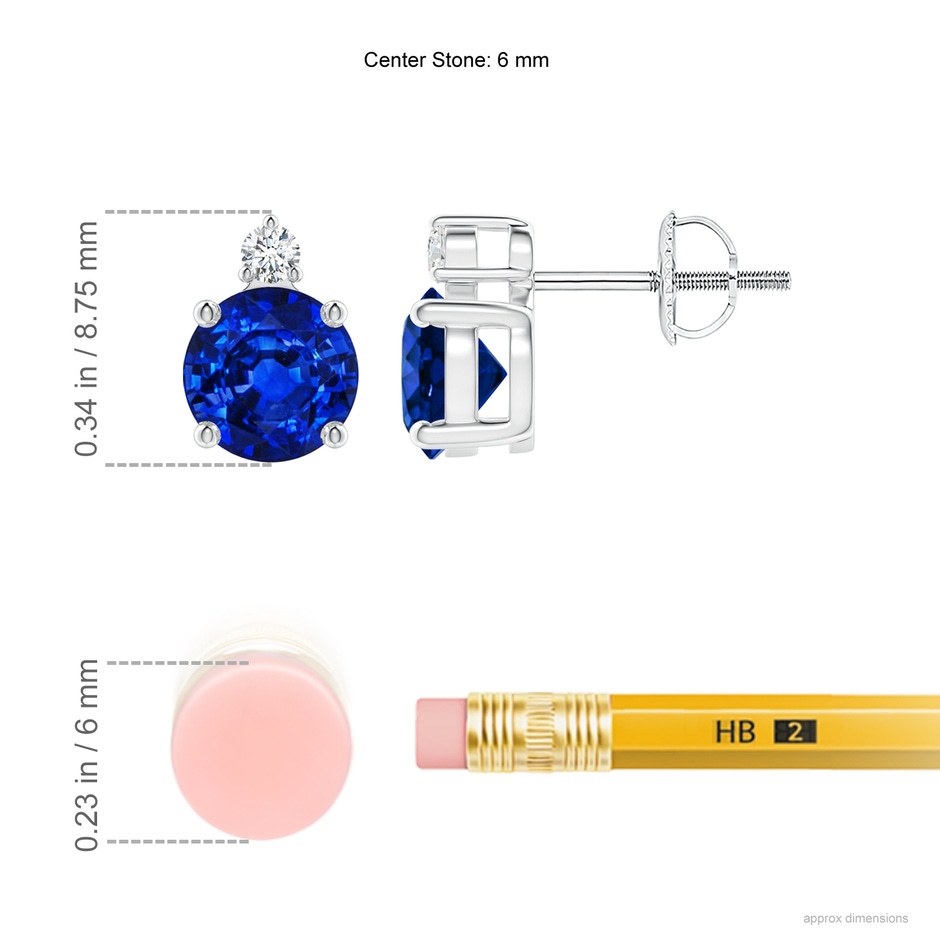 6mm Labgrown Lab-Grown Basket-Set Round Blue Sapphire Stud Earrings with Diamond in P950 Platinum ruler