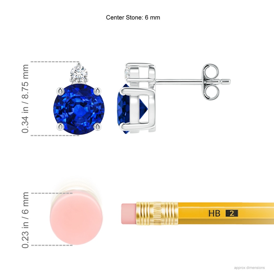 6mm Labgrown Lab-Grown Basket-Set Round Blue Sapphire Stud Earrings with Diamond in S999 Silver ruler