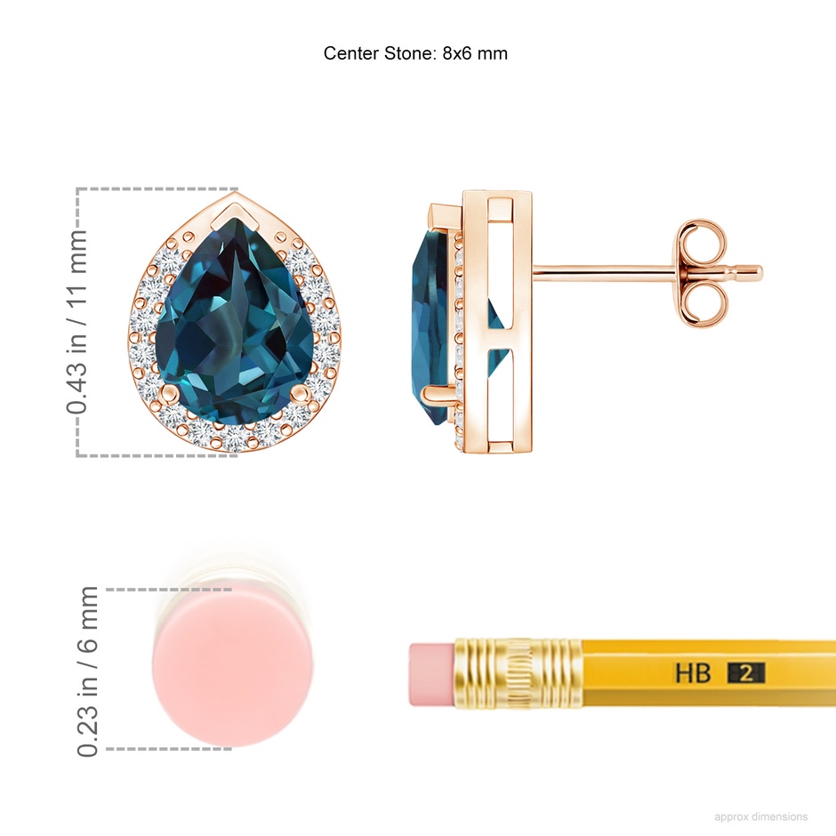 8x6mm Labgrown Pear-Shaped Lab-Grown Alexandrite Stud Earrings with Diamonds in Rose Gold ruler
