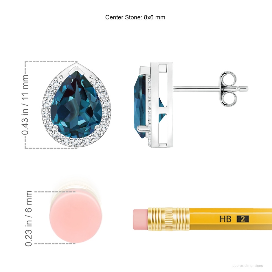 8x6mm Labgrown Pear-Shaped Lab-Grown Alexandrite Stud Earrings with Diamonds in White Gold ruler