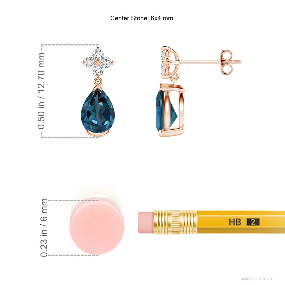6x4mm Labgrown Pear-Shaped Lab-Grown Alexandrite Earrings with Diamonds in Rose Gold ruler