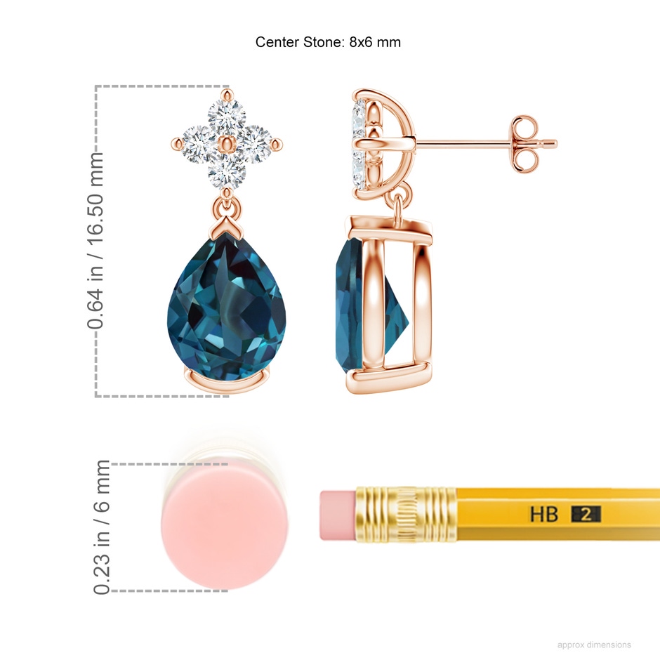 8x6mm Labgrown Pear-Shaped Lab-Grown Alexandrite Earrings with Diamonds in 18K Rose Gold ruler