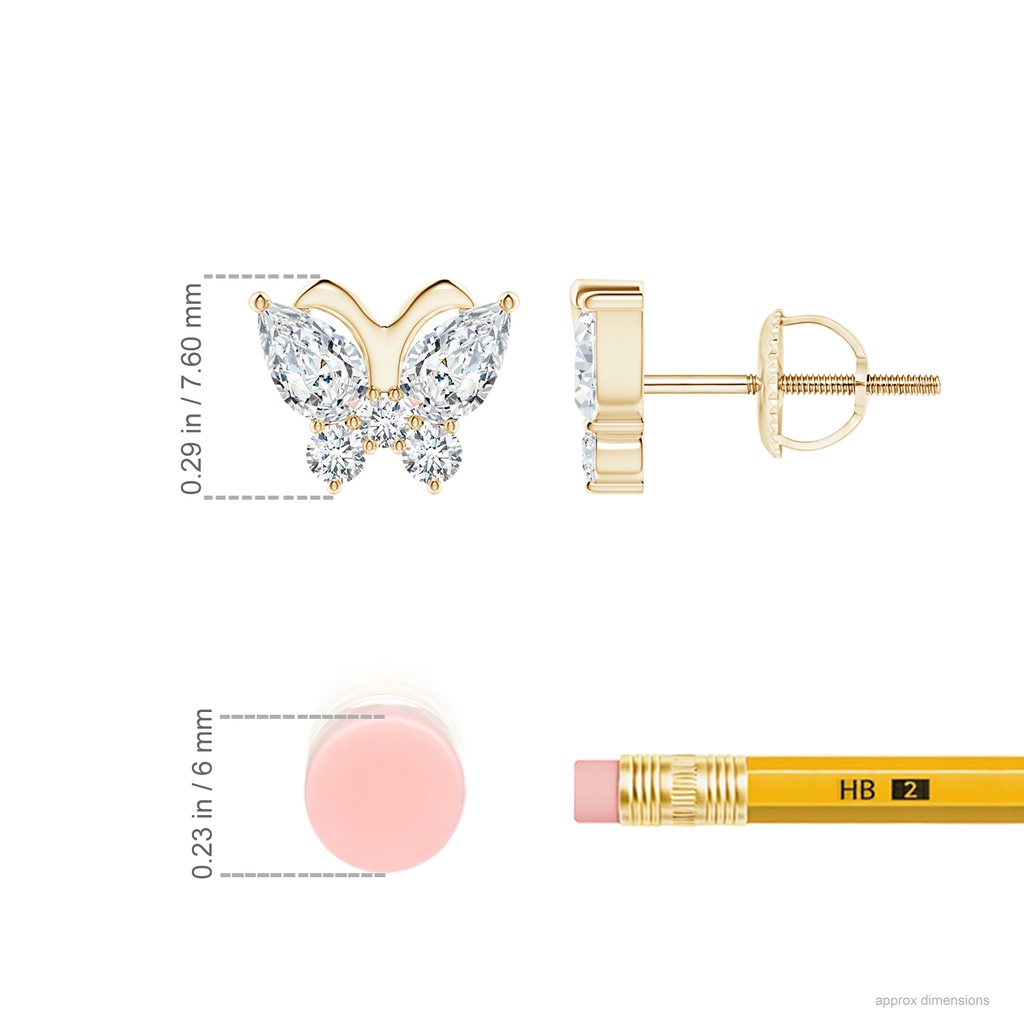 5x3mm FGVS Lab-Grown Diamond Butterfly Stud Earrings in Yellow Gold ruler