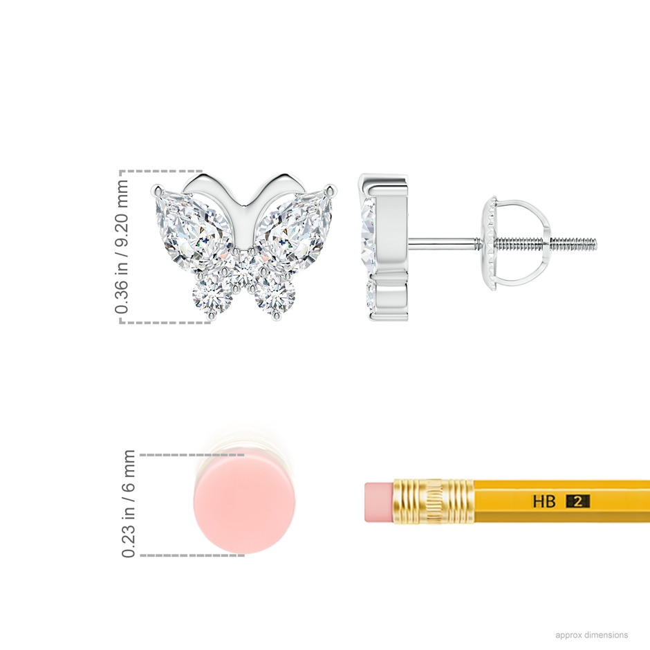 6x4mm FGVS Lab-Grown Diamond Butterfly Stud Earrings in P950 Platinum ruler
