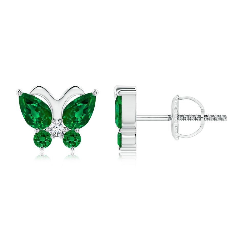 5x3mm Labgrown Lab-Grown Emerald Butterfly Stud Earrings with Lab Diamond in White Gold 