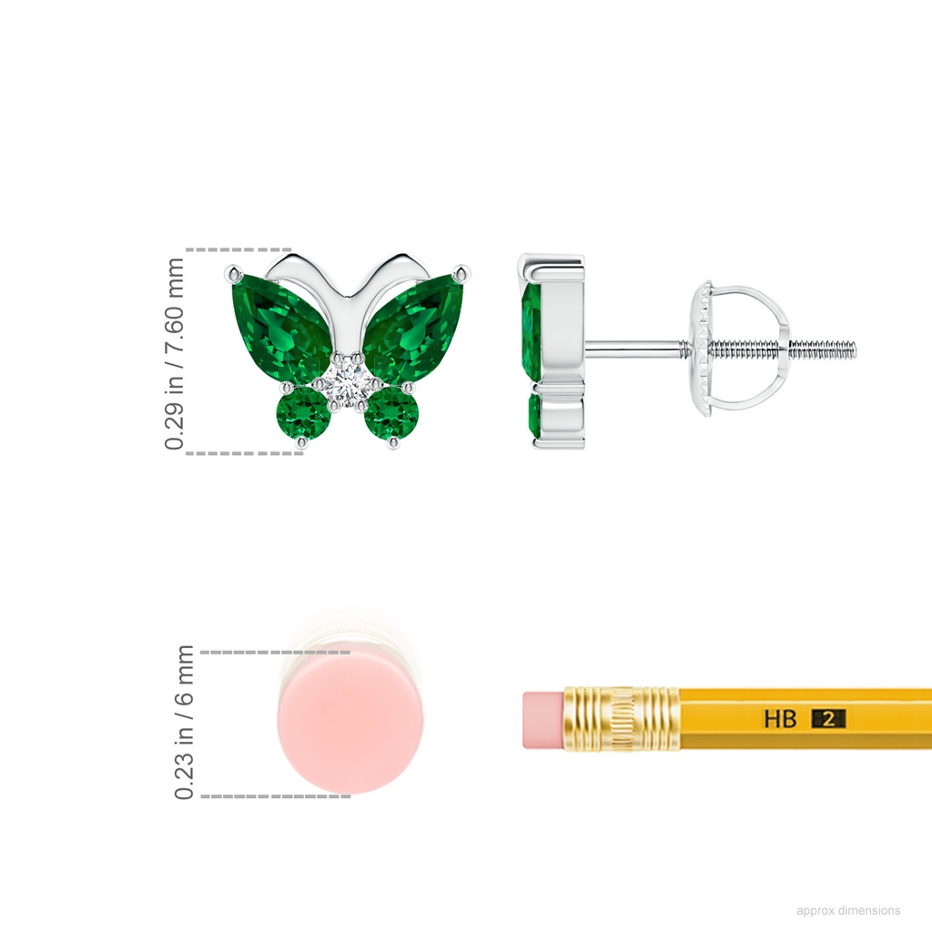 5x3mm Labgrown Lab-Grown Emerald Butterfly Stud Earrings with Lab Diamond in White Gold ruler