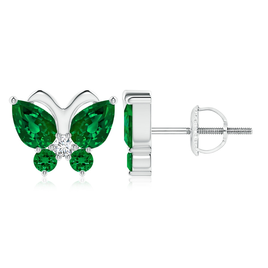 7x5mm Labgrown Lab-Grown Emerald Butterfly Stud Earrings with Lab Diamond in P950 Platinum 