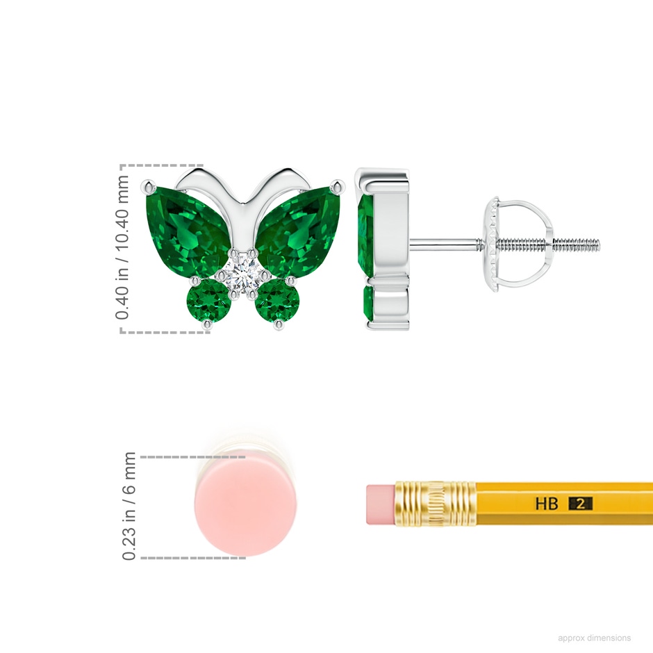 7x5mm Labgrown Lab-Grown Emerald Butterfly Stud Earrings with Lab Diamond in P950 Platinum ruler