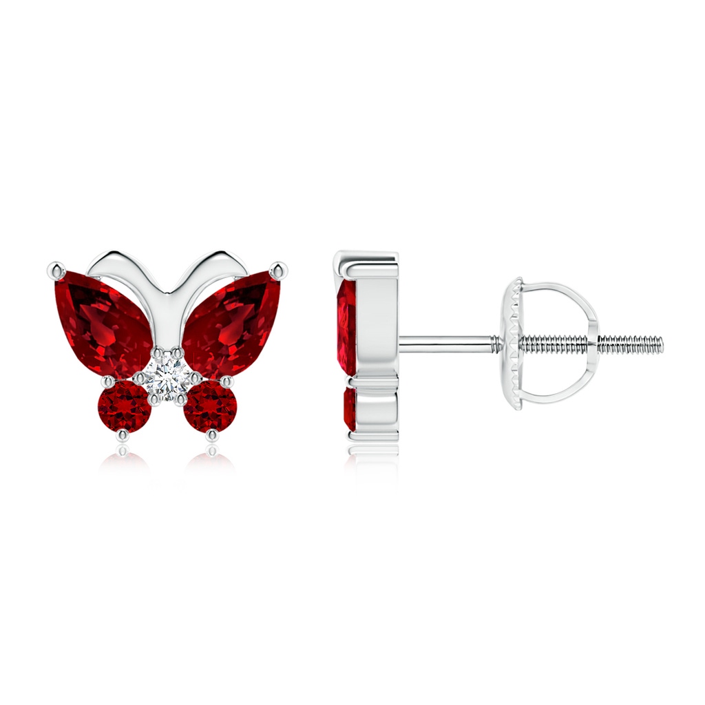 5x3mm Labgrown Lab-Grown Ruby Butterfly Stud Earrings with Lab Diamond in White Gold